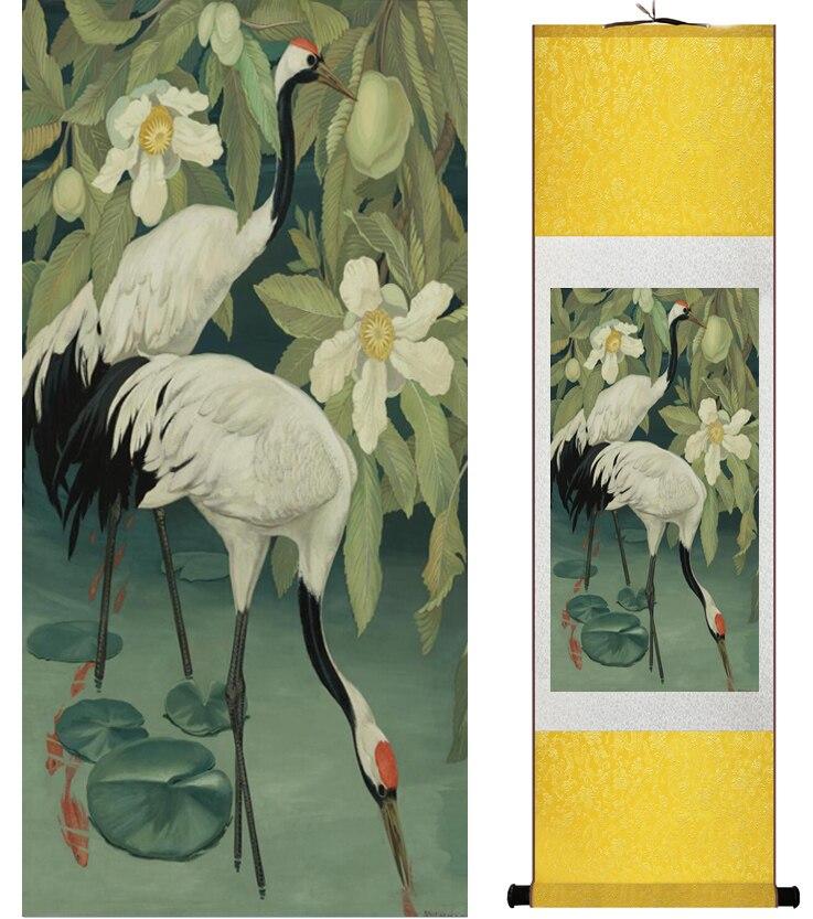 Chinese Scroll Painting Grus painting Home Office Decoration Chinese scroll painting traditional birds and flower painting