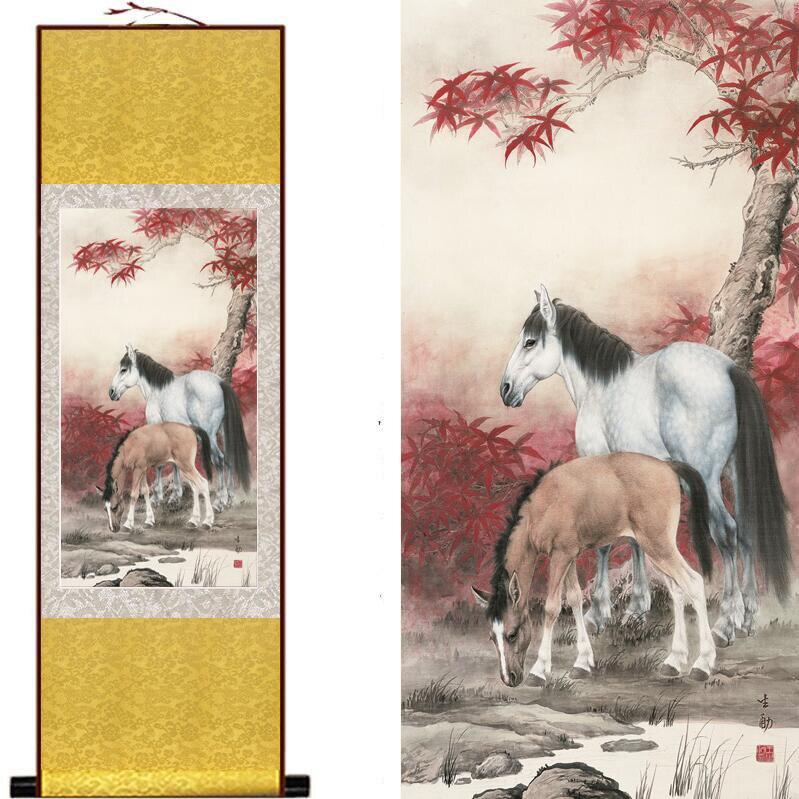 Chinese Scroll Painting Horse Traditional Chinese art painting Horse art painting Silk scroll art Horse painting