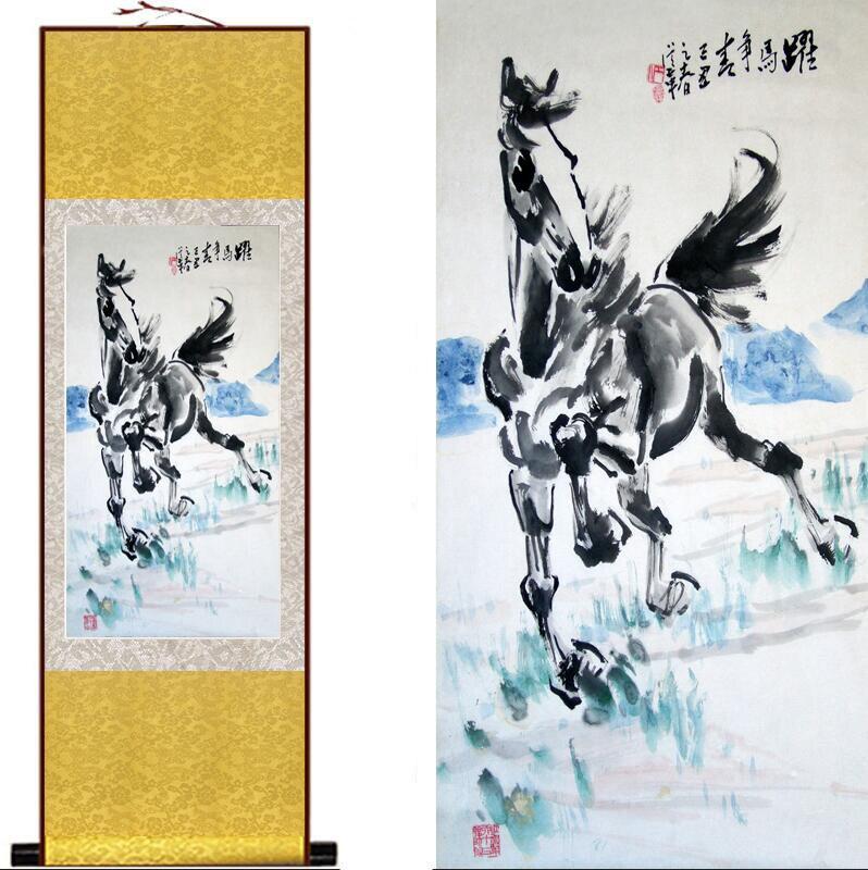 Chinese Scroll Painting Horse painting Traditional Chinese art painting Silk scroll art painting