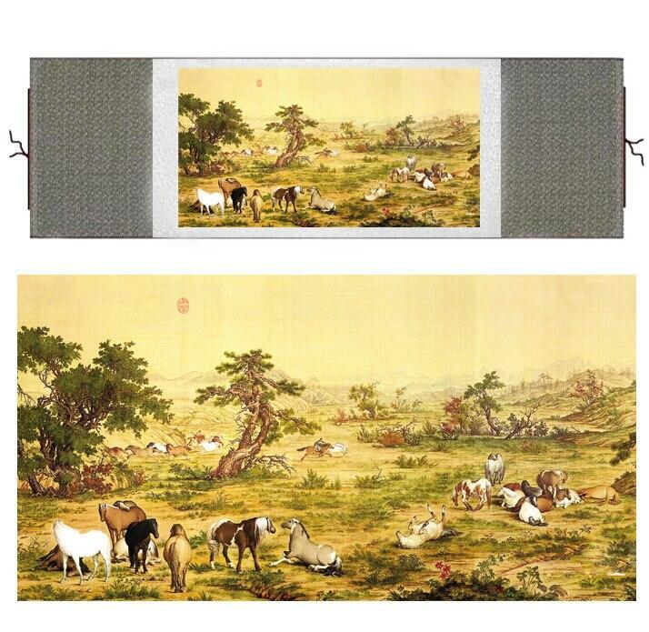 Chinese Scroll Painting Horse silk painting Traditional Chinese art painting Horse art painting Silk scroll art painting Horse picture