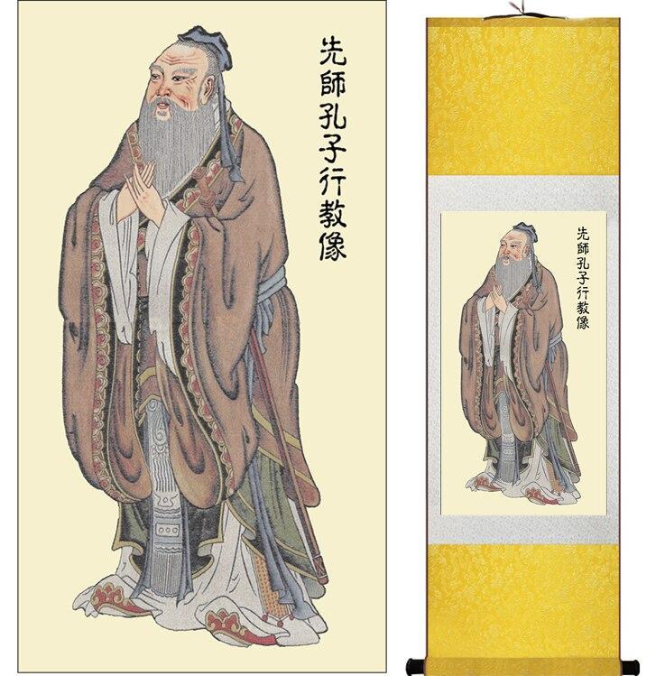 Chinese Scroll Painting Kongzi Traditional Chinese art painting Silk scroll painting Chinese wash painting Confusius painting