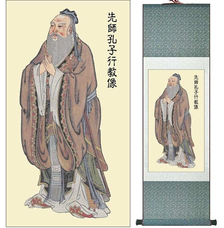 Chinese Scroll Painting Kongzi Traditional Chinese art painting Silk scroll painting Chinese wash painting Confusius painting