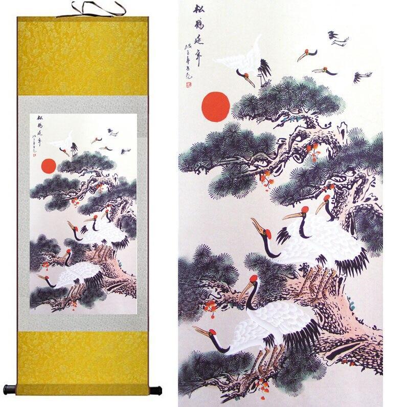 Chinese Scroll Painting Longevity Crane painting Chinese Art Painting Home Office Decoration Chinese scroll painting birds painting