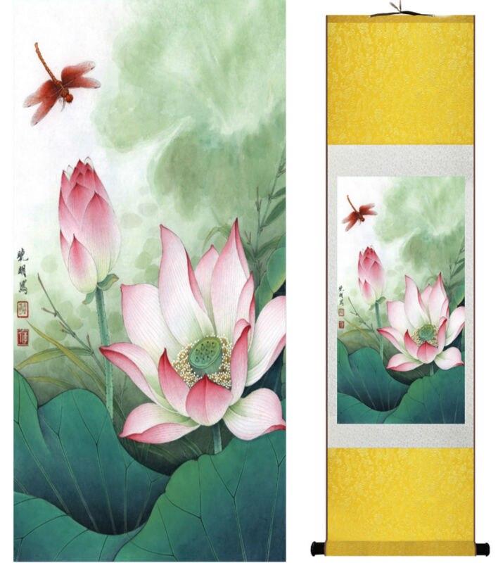 Chinese Scroll Painting Lotus flower painting water lily painting Chinese wash painting home decoration