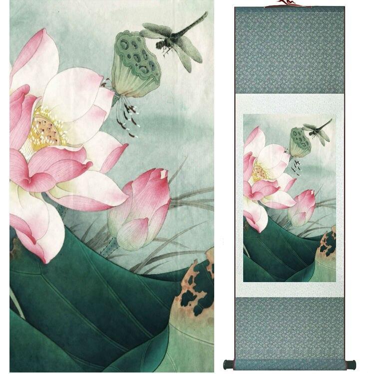Chinese Scroll Painting Lotus painting Water lily painting Chinese wash painting home decoration painting Chinese traditional art painting