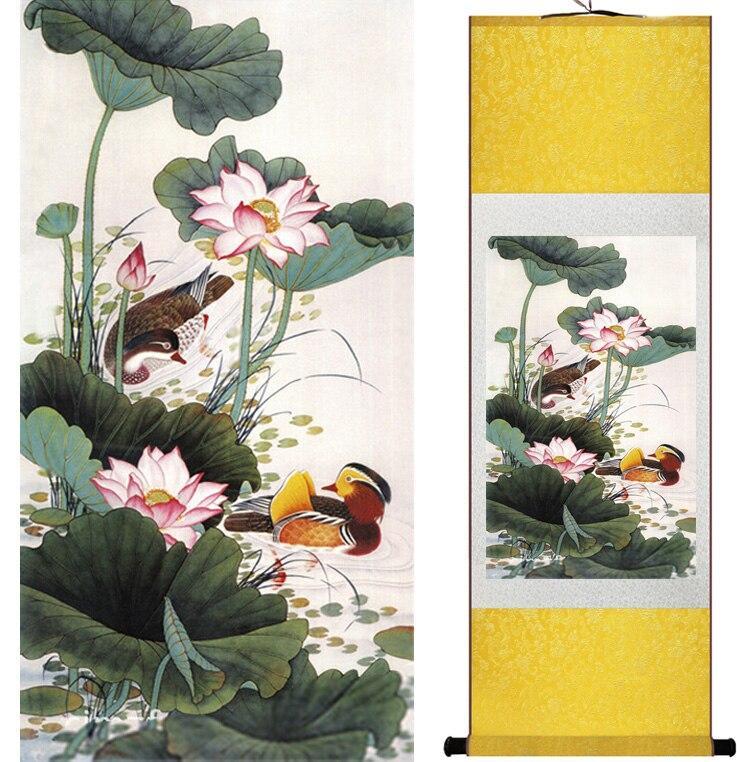 Chinese Scroll Painting Mandarin Duck and water lily Chinese Art Painting Home Office Decoration Chinese wash painting