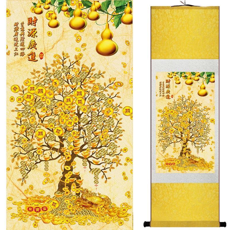 Chinese Scroll Painting Money tree painting Chinese traditional art painting silk scorll painting wealth painting