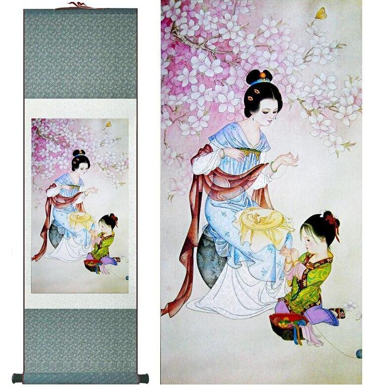 Chinese Scroll Painting Mother and Son painting Chinese Art Painting Home Office Decoration Chinese painting art figure painting