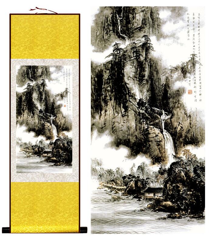 Chinese Scroll Painting Mountain and river painting Home Office Decoration Chinese scroll painting mountain and River painting