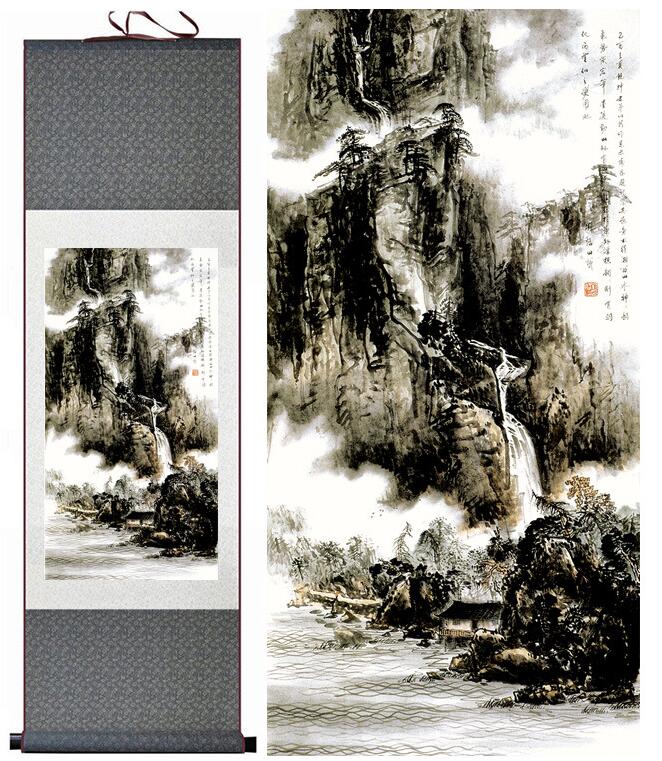Chinese Scroll Painting Mountain and river painting Home Office Decoration Chinese scroll painting mountain and River painting