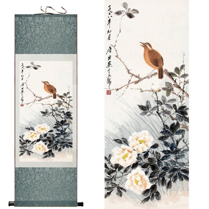 Chinese Scroll Painting One bird on the tree Chinese art traditional painting landscape art painting Scroll paintings about birds and flowers