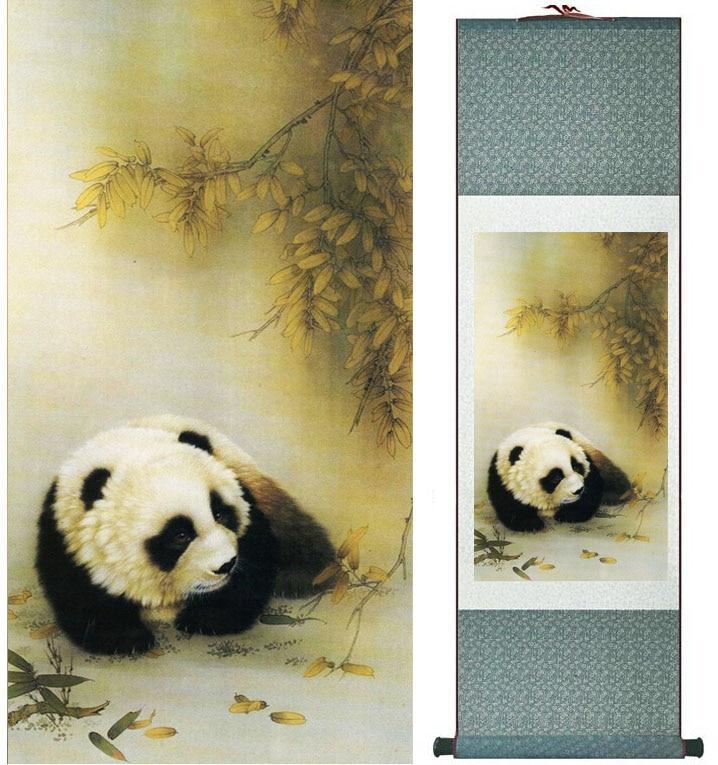 Chinese Scroll Painting Panda painting traditional Chinese Art Painting Home Office Decoration silk scroll panda art painting