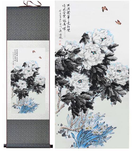 Chinese Scroll Painting Peony Traditional Chinese Art Painting Chinese ink painting Flower picture peony painting