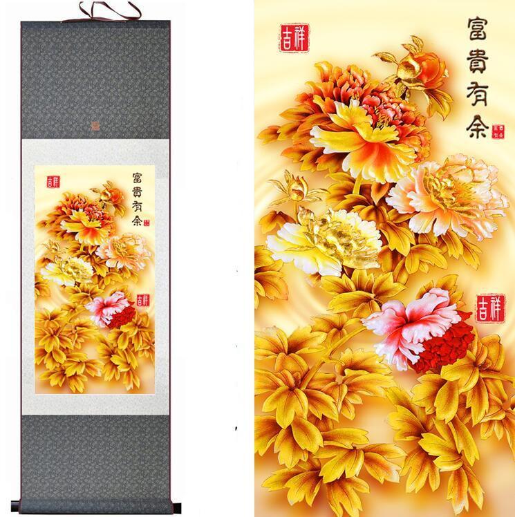 Chinese Scroll Painting Peony flower painting Home Office Decoration Chinese scroll painting traditional birds and flower painting Chinese