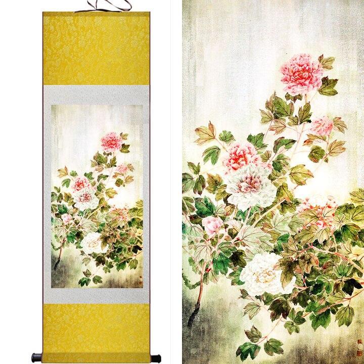Chinese Scroll Painting Peony flower scroll painting traditional art Chinese painting Peony art painting