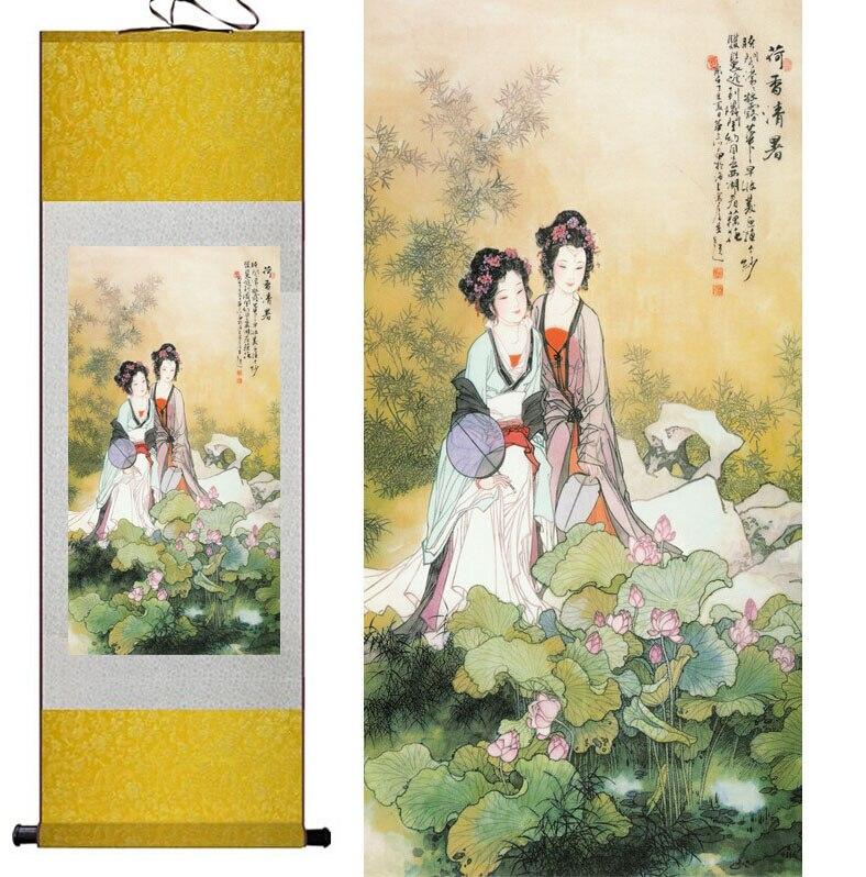 Chinese Scroll Painting Pretty girl painting Home Office Decoration beautifull woman painting