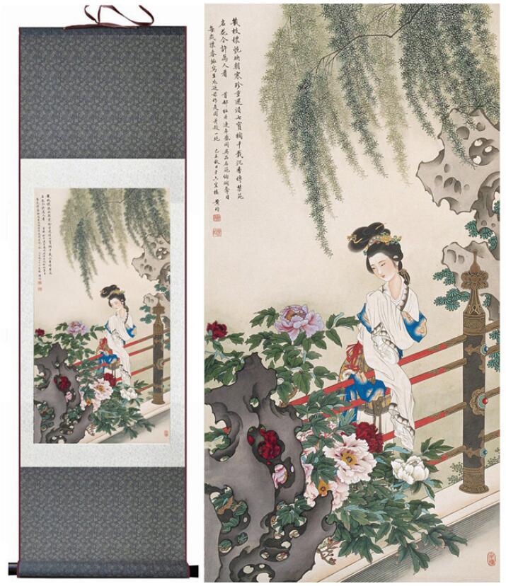 Chinese Scroll Painting Pretty girl painting Traditional Chinese pretty girls painting Home Office Decoration beautifull women painting