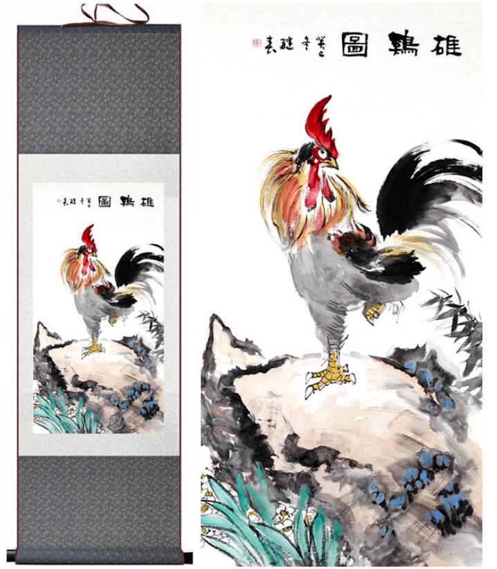 Chinese Scroll Painting Rooster Painting Home Office Decoration Chinese ink painting Cock painting