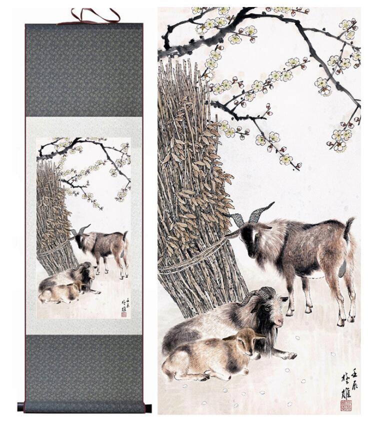 Chinese Scroll Painting Sheep painting Home Office Decoration Chinese scroll painting sheep painting