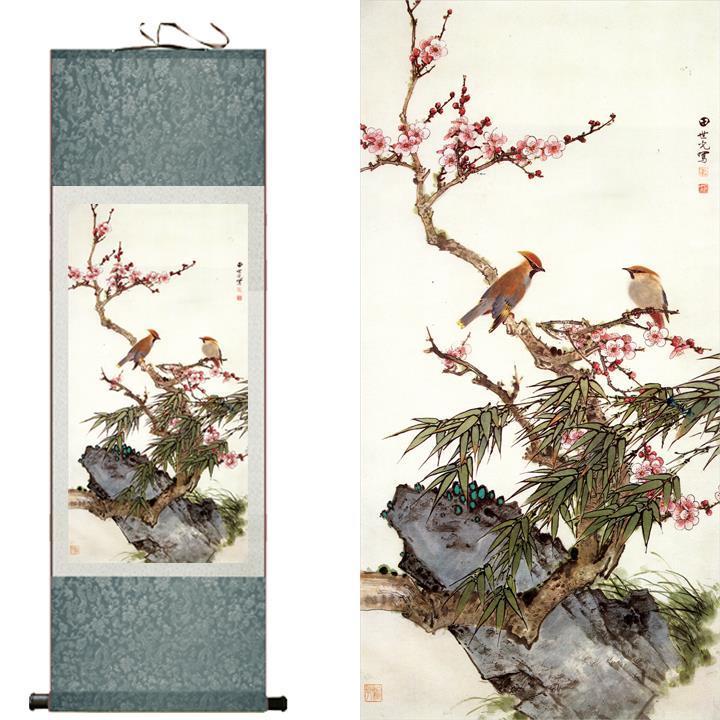 Chinese Scroll Painting Silk painting Birds and flowers traditional art painting Chinese national art paintings