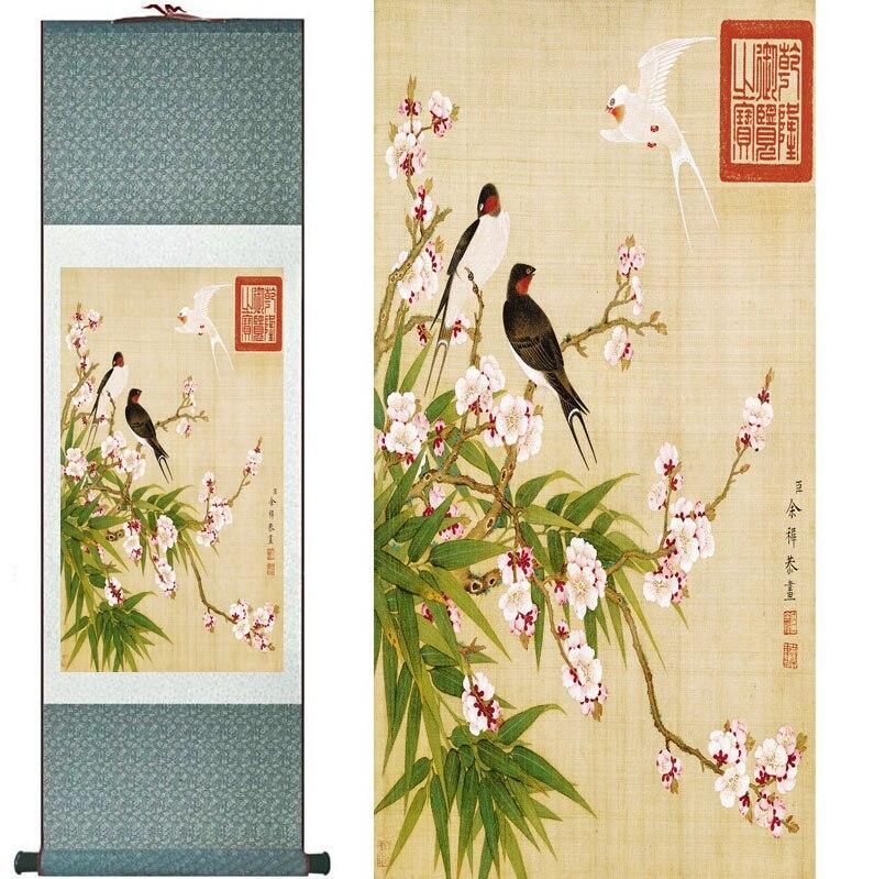 Chinese Scroll Painting Spring Birds and flowers Painting Home Office Decoration Chinese scroll painting birds painting flower painting