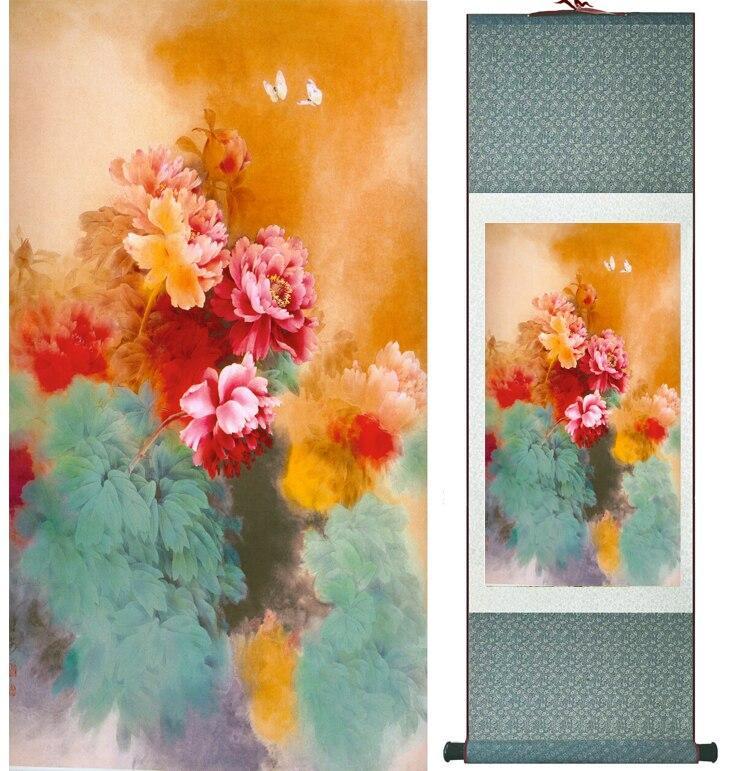 Chinese Scroll Painting Spring Flower painting Home Office Decoration Chinese scroll painting Peony flower art painting Mudan painting