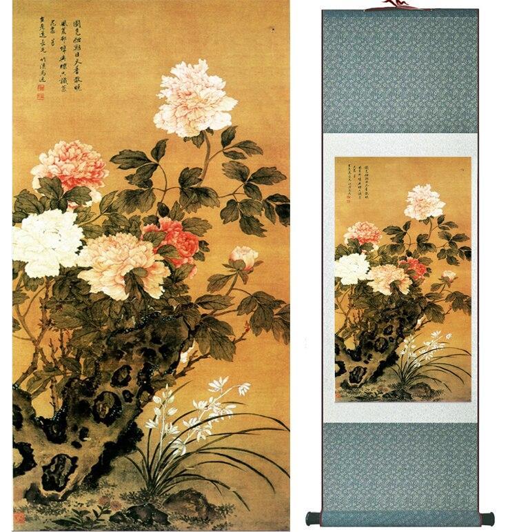 Chinese Scroll Painting Spring Flower painting Home Office Decoration Chinese scroll painting flower art painting Mudan painting