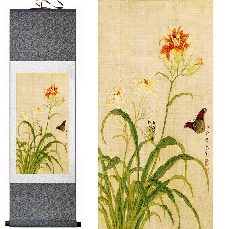 Chinese Scroll Painting Spring butterfly and flowers Painting Home Office Decoration Chinese scroll painting birds painting flower painting