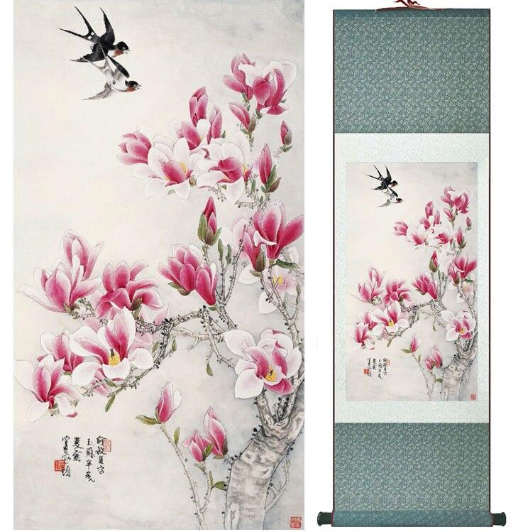 Chinese Scroll Painting Spring painting swallow and magnolia flower painting home office decoration painting home painting