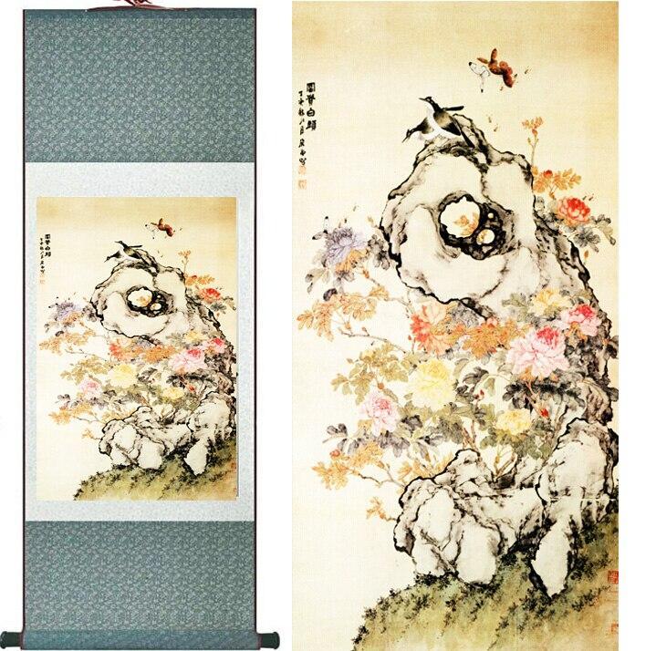Chinese Scroll Painting Traditional Birds and flower Painting Home Office Decoration Chinese scroll painting Spring Ink wash painting