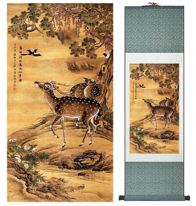 Chinese Scroll Painting Traditional Chinese Art Painting Home Office Decoration Chinese deer in the mountain painting