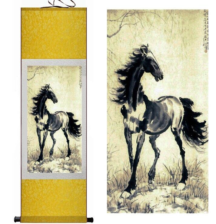Chinese Scroll Painting Traditional Chinese art painting Horse art painting Silk scroll art painting Horse painting