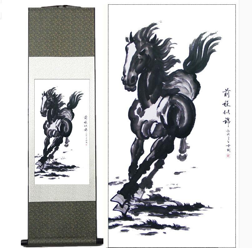 Chinese Scroll Painting Traditional Chinese art painting Horse art painting Silk scroll art painting Horse picture