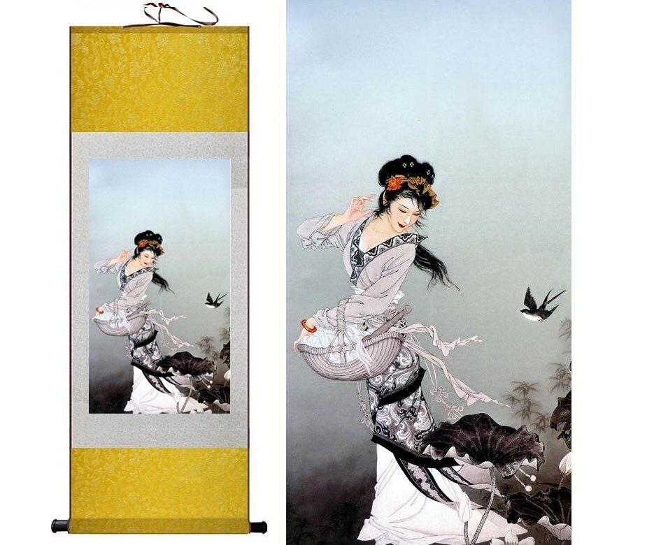 Chinese Scroll Painting Traditional Chinese pretty girl painting Home Office Decoration beautifull women painting washing painting
