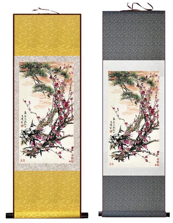 Chinese Scroll Painting Traditional flowers Painting Home Office Decoration Chinese scroll painting three companions in the cold of the year