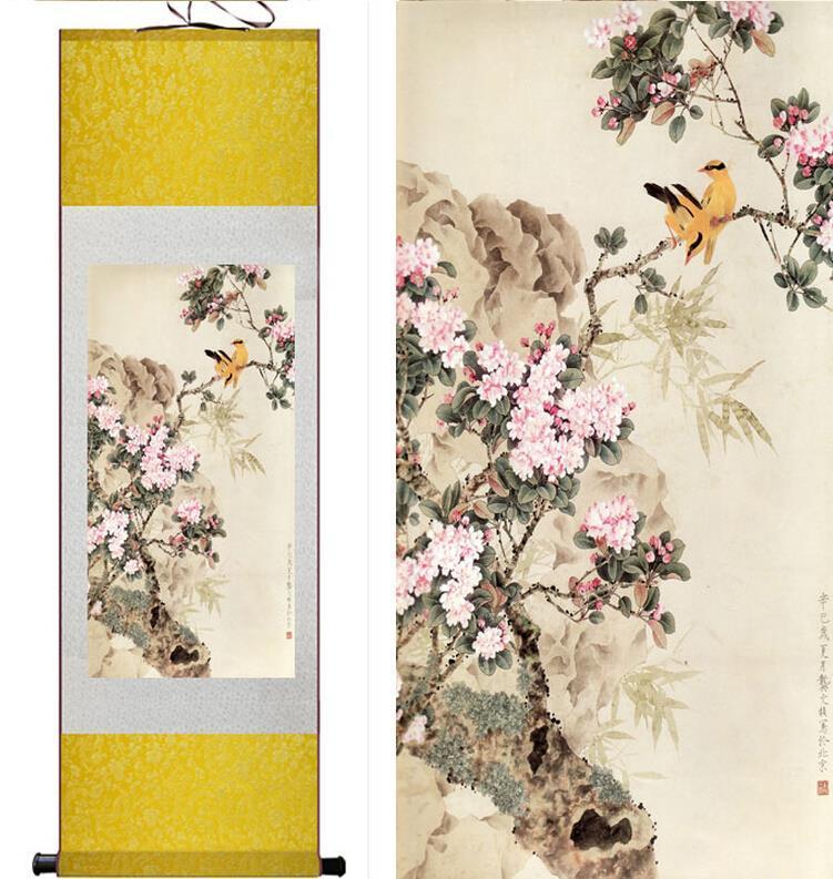 Chinese Scroll Painting Traditional silk art painting birds and flowers traditional Chinese Art Painting Home Office Decoration Chinese painting