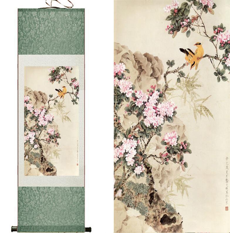 Chinese Scroll Painting Traditional silk art painting birds and flowers traditional Chinese Art Painting Home Office Decoration Chinese painting