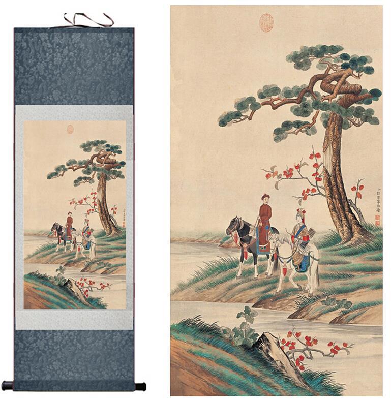 Chinese Scroll Painting Traditional silk art painting the sport of kings Chinese Art Painting Home Office Decoration Chinese painting