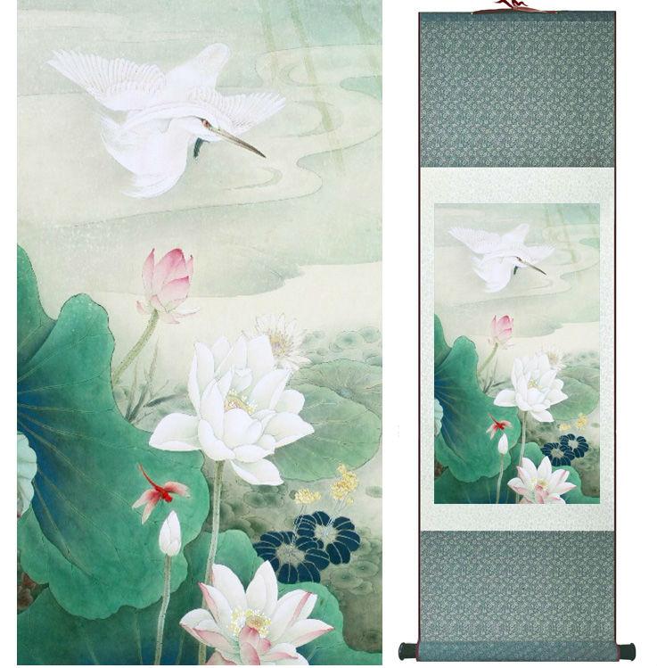 Chinese Scroll Painting Water lily and birds paintings Chinese traditional art painting home decoration paintings