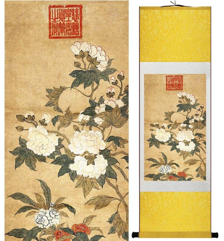 Chinese Scroll Painting White Peony flower painting traditional flower painting Chinese flower picture In wash painting painting