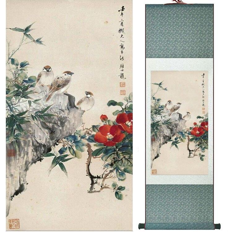 Chinese Scroll Painting YanBolong Birds and flowers painting home office decoration painting living room painting