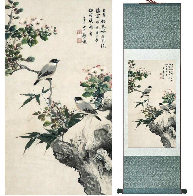 Chinese Scroll Painting YanBolong Birds and flowers painting home office decoration painting living room painting