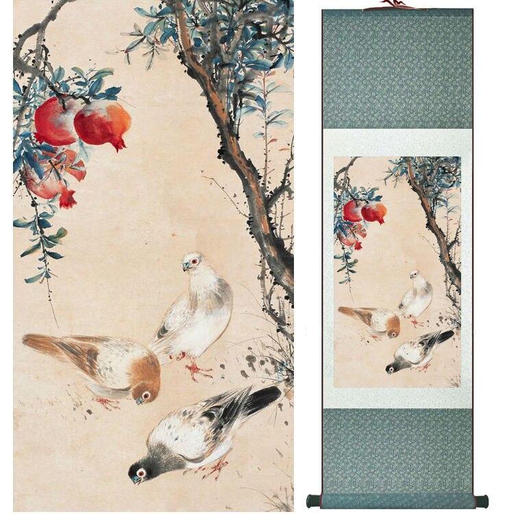 Chinese Scroll Painting YanBolong Dove painting Birds of peace painting home office decoration painting living room painting