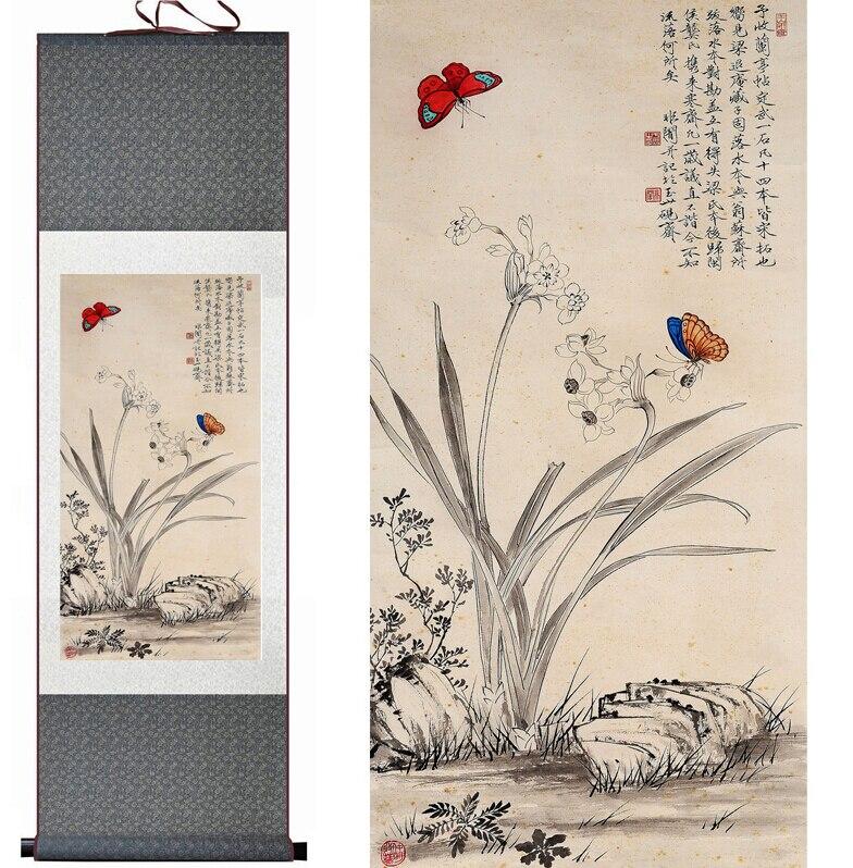 Chinese Scroll Painting flowers Painting Home Office Decoration Chinese scroll painting birds painting butterfly and flower painting
