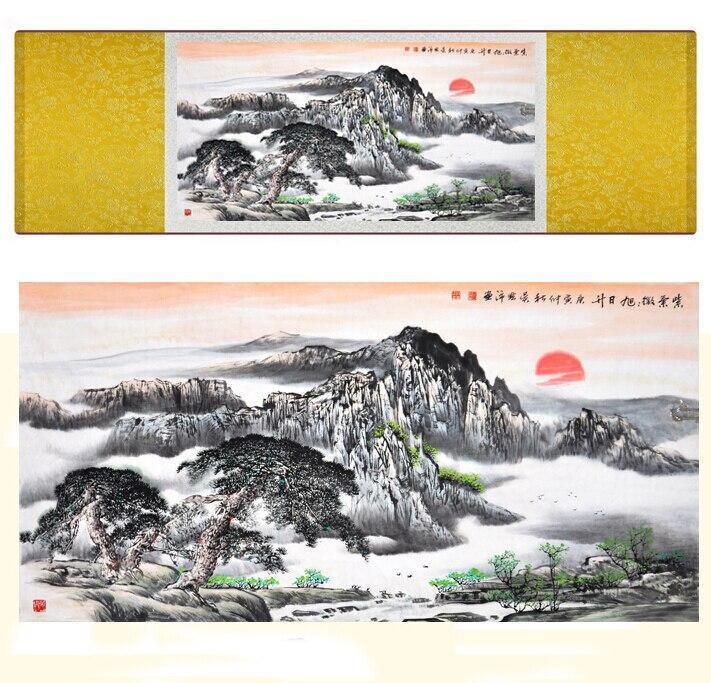 Chinese Scroll Painting landscape art painting Mountain and River art painting Sunburst painting Mountain and water painting