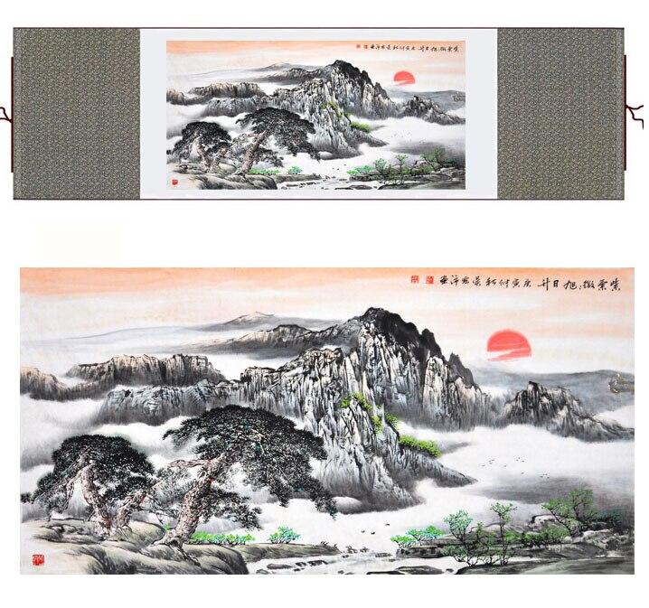 Chinese Scroll Painting landscape art painting Mountain and River art painting Sunburst painting Mountain and water painting