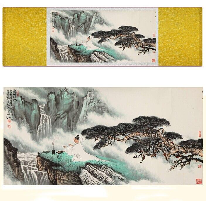 Chinese Scroll Painting landscape art painting Mountain and River art painting lofty mountains and flowing water painting
