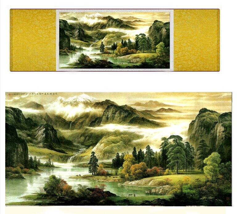 Chinese Scroll Painting landscape art painting Mountain and River art painting silk scroll painting