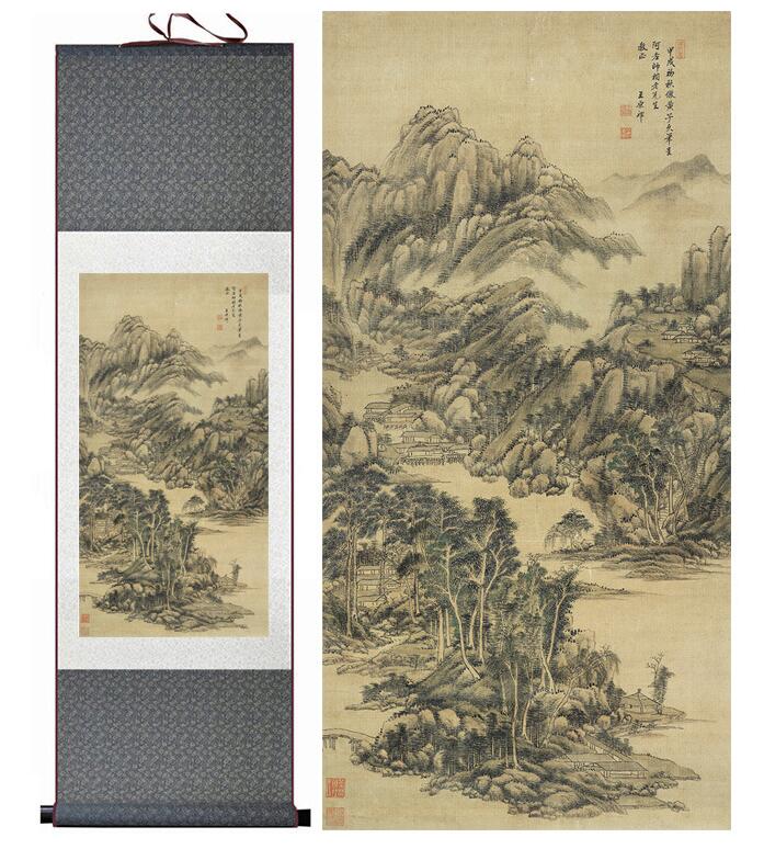 Chinese Scroll Painting landscape painting Home Office Decoration Chinese scroll painting Mountains and river painting
