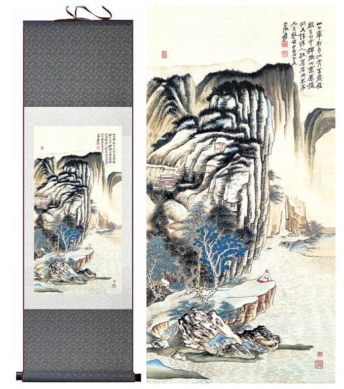 Chinese Scroll Painting landscape painting Home Office Decoration Chinese scroll painting Mountains and river painting